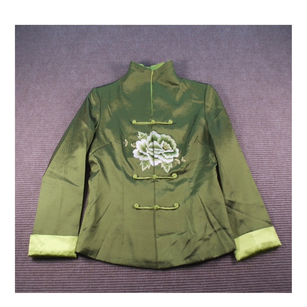 Bo Xi Hua Fu Green Iridescent Embroidered Tang Suit Mandarin Jacket XL